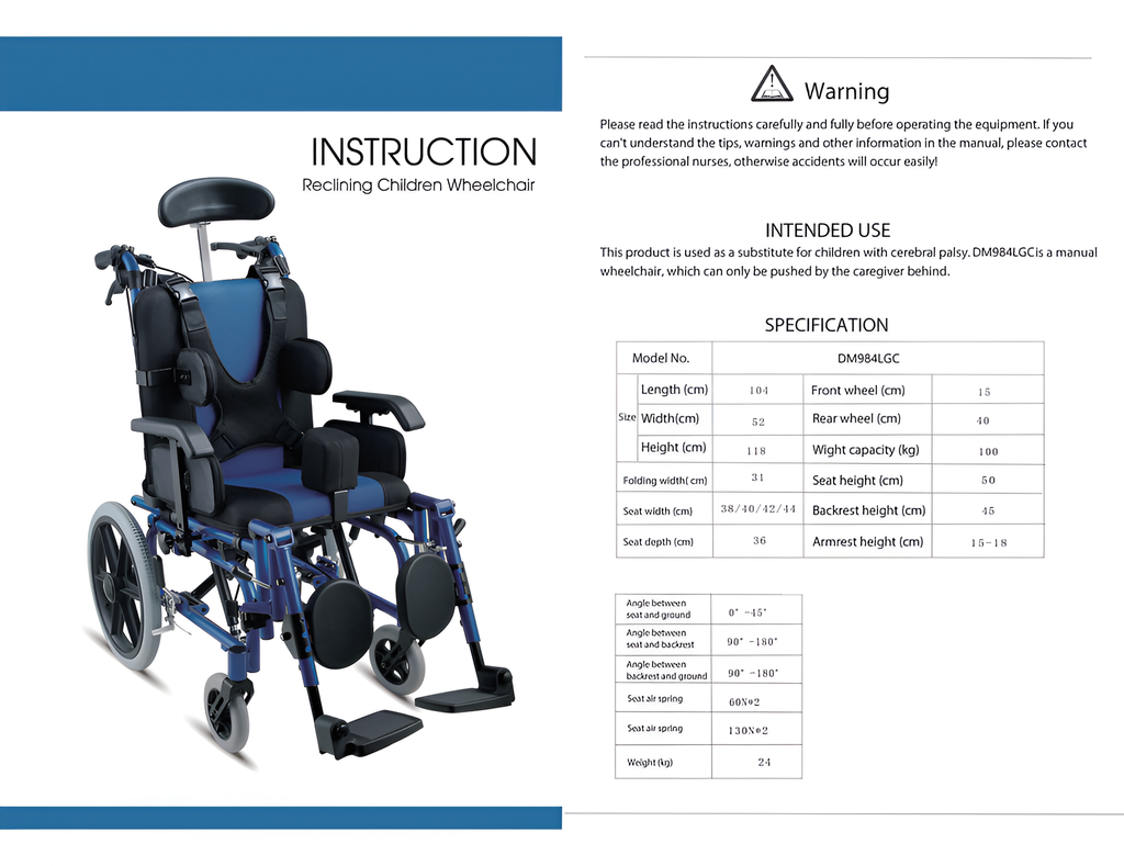 Silla de ruedas reclinable pediátrica, con mesa, de aluminio con kit de crecimiento pies elevables apoya cabeza y ángulo de asiento ajustable1