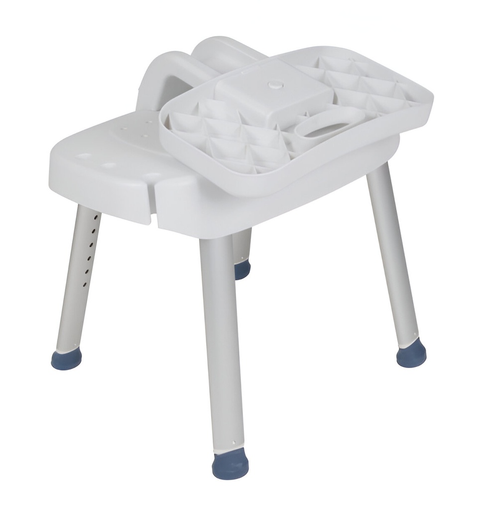 Silla de baño con respaldo plegable y agarraderas removibles